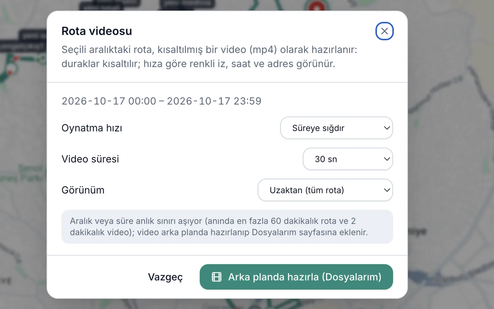 Rotayı video olarak kaydet