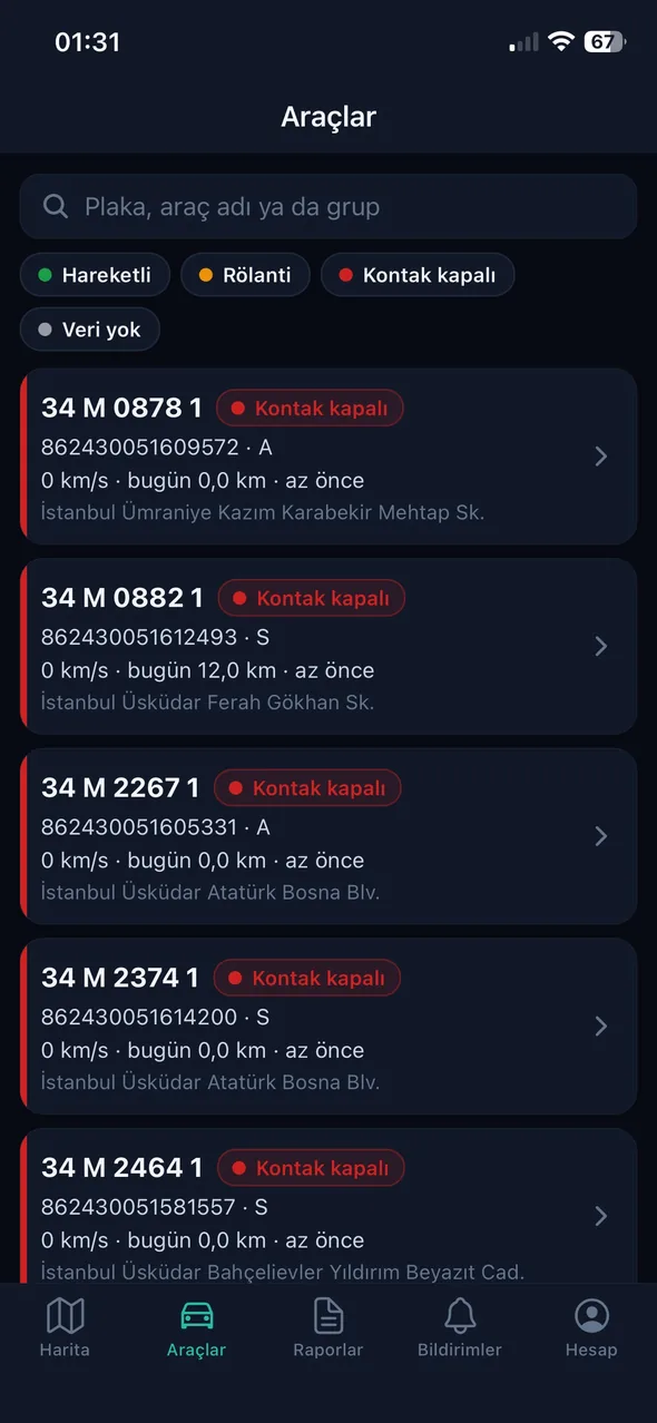 Mobil araç listesi