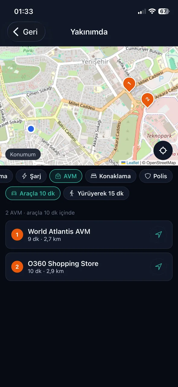 Mobil yakınımda ekranı